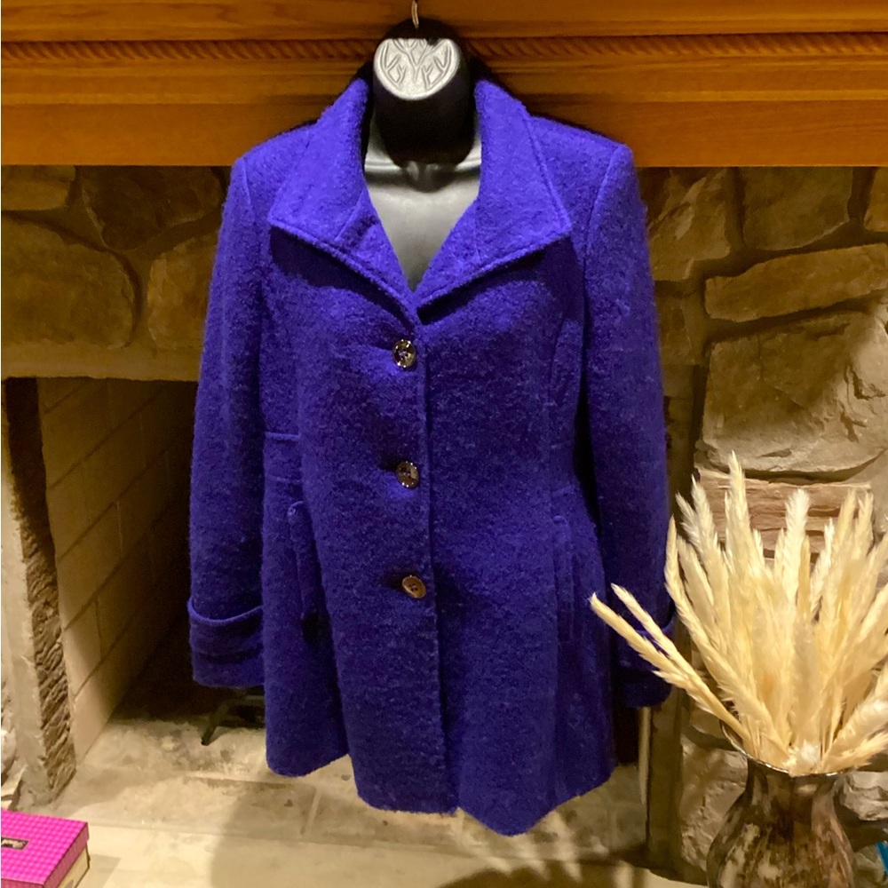 Kenneth Cole NEW York  Blue Textured Wool Button Up Coat Peacoat Size 8
